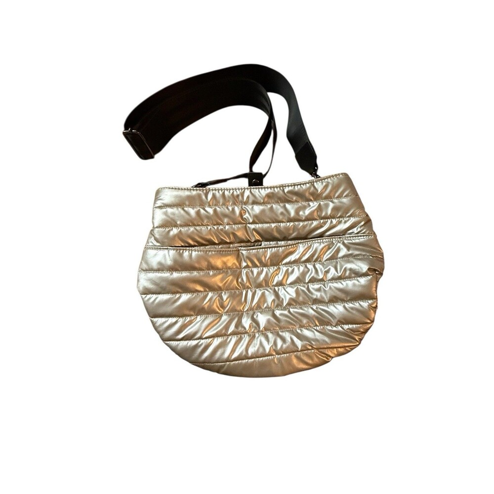 THINK ROYLN Messenger Quilted Metalic Silver Crossbody Bag, Removable Handle